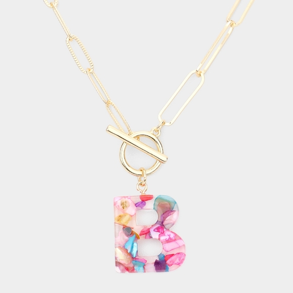 Colorful Monogram "B" Initial Pendant Chain Fashion Statement Necklace Jewelry - Picture 2 of 2